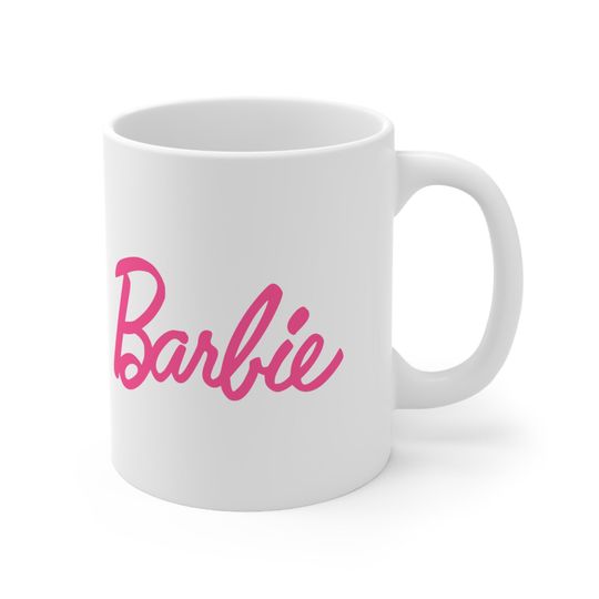 Barbie Barbie and Ken Pink White Ceramic Mug