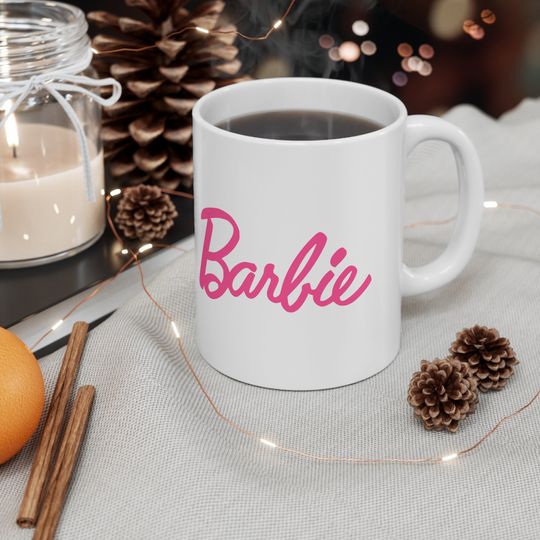 Barbie Barbie and Ken Pink White Ceramic Mug