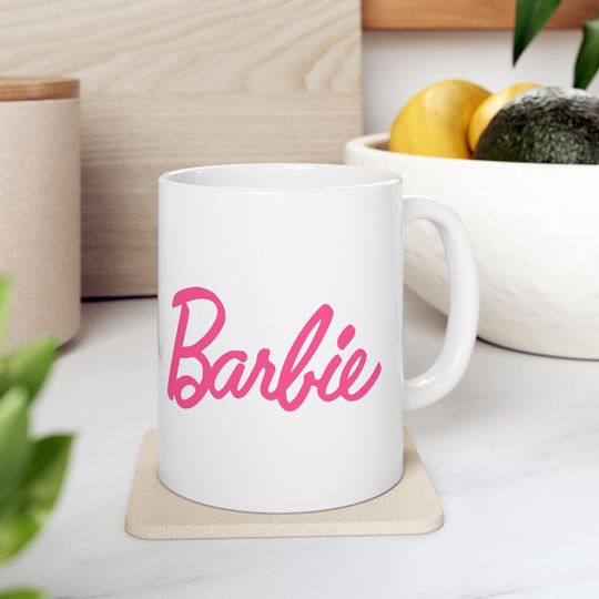Barbie Barbie and Ken Pink White Ceramic Mug