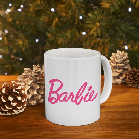 Barbie Barbie and Ken Pink White Ceramic Mug