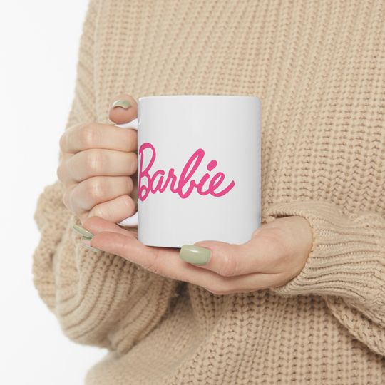 Barbie Barbie and Ken Pink White Ceramic Mug