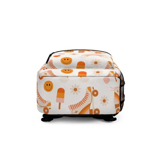 Retro Roller Skate Backpack with Smiley Face and Rainbows