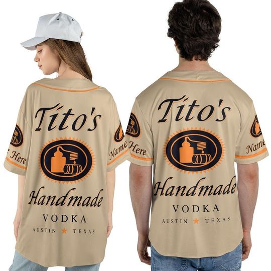 Custom Name Titos Vodka Baseball Jersey, Vintage Beige Titos Vodka Baseball Jersey