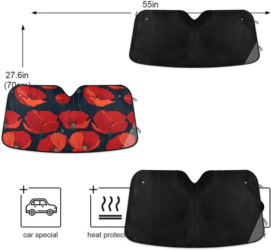 Poppies Flowers Car Sunshade Windshield Sun Shade Sun Shade