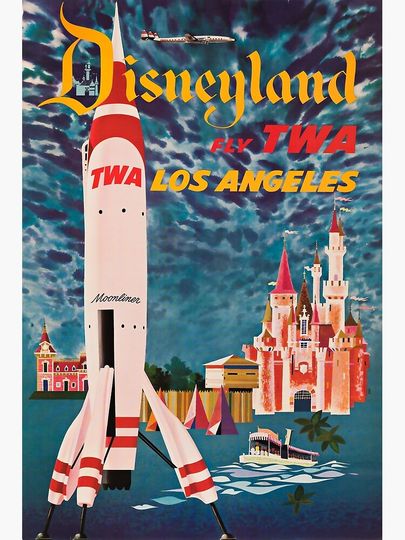 retro DISNEYLAND FLY TWA LOS ANGELES Circa 1955 Premium Matte Vertical Poster