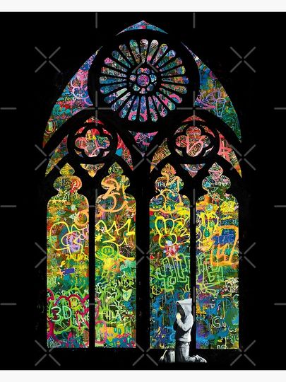 Stained Glass Banksy Graffiti Premium Matte Vertical Poster