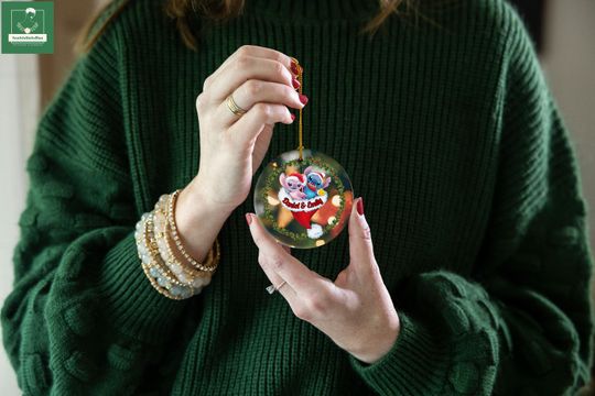 Stitch and Angel Ornament Personalized, Christmas Stitch Ornament, Disney Couple Ornament