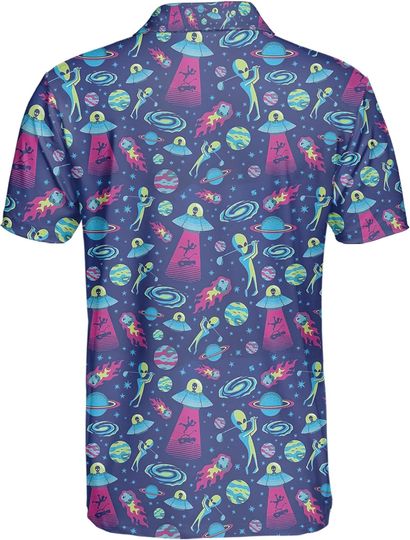 Gopory Alien Golf Shirts for Men Alien Shirts for Men Hawaiian Polo Shirts