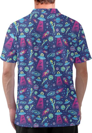 Gopory Alien Golf Shirts for Men Alien Shirts for Men Hawaiian Polo Shirts