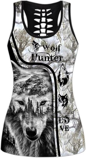 Sport Suit Wolf In The Forest Hollow Tank Top Legging Sets