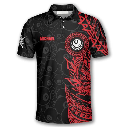 Red Black Tribal Custom Billiard Team Men Polo Shirt