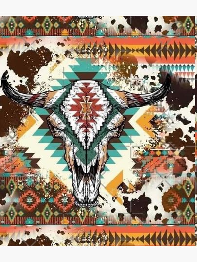 Aztec Cow Print Bull Skull  Backpack