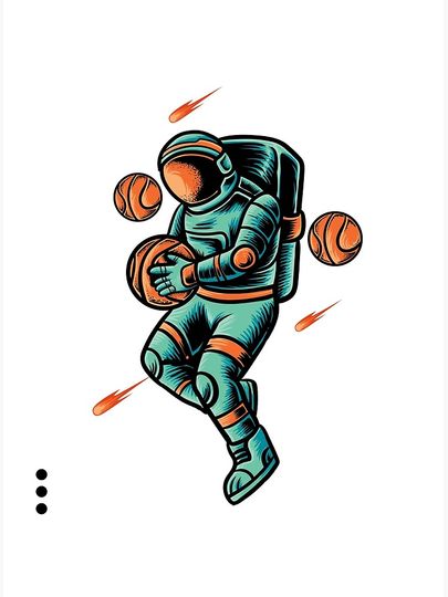 Basketball Astronaut With Comets Premium Matte Vertical Poster