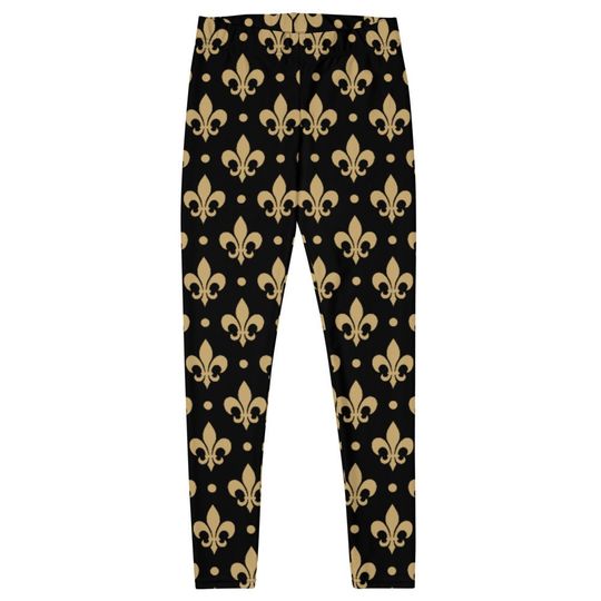 Gold & Black Fleur De Lis Saints Leggings Small Print