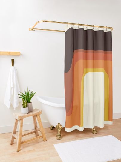 Mid-Century Modern Meets 1970s Orange Rainbow Shower Curtain