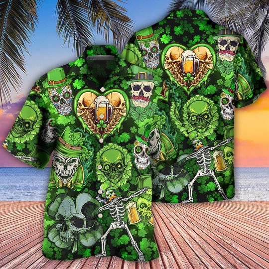 NEW! Skull St Patricks Day Hawaiian Shirt, Skull Patrick Day Hawaiian Shirt