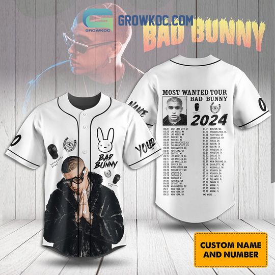 Personalized Bad Bunny Most Wanted Tour 2024 Baseball Jersey
