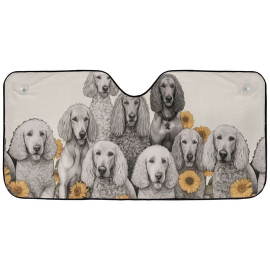 Standard Poodle Happy Team Dogs Sunflowers Car Windshield Sun Shade