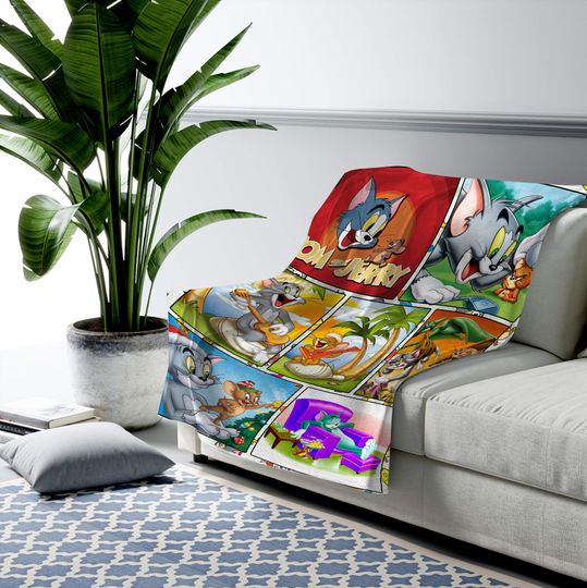 Printed Custom Name Tom and Jerry Blanket Characters Sherpa Blanket