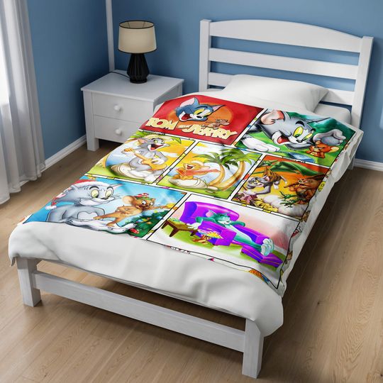 Printed Custom Name Tom and Jerry Blanket Characters Sherpa Blanket