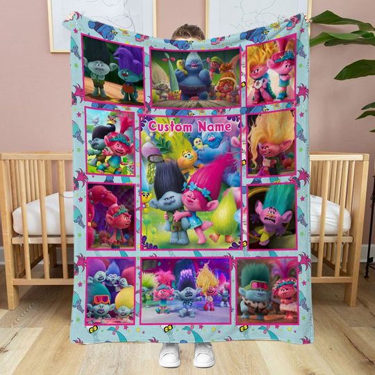 Personalized Name Trolls Blanket, Trolls Birthday Blanket