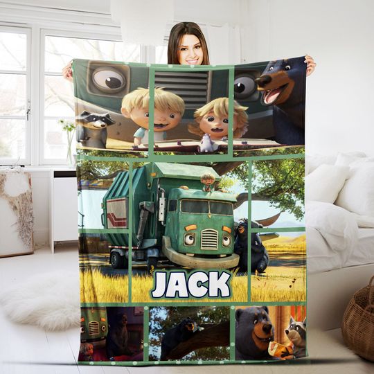 Personalized Trash Truck Blanket, Custom Name Trash Truck Fleece Blanket