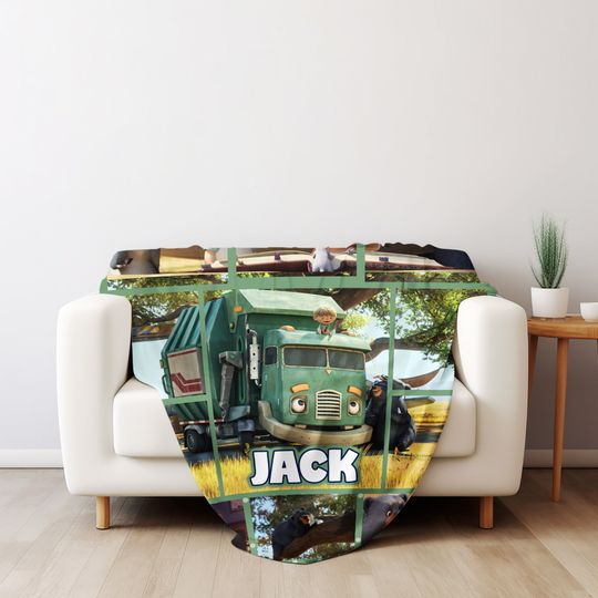 Personalized Trash Truck Blanket, Custom Name Trash Truck Fleece Blanket