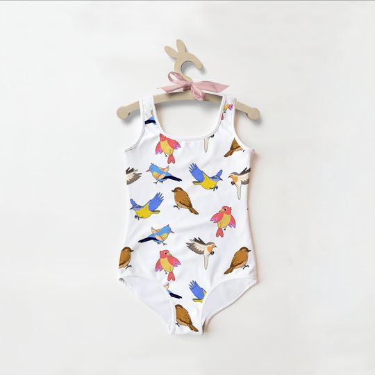 Girls Colorful Bird Swimsuit | Toddler Bathing Suit | Cute | Quick Drying