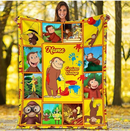 Personalized Curious George Blanket, Curious George Fleece Blanket