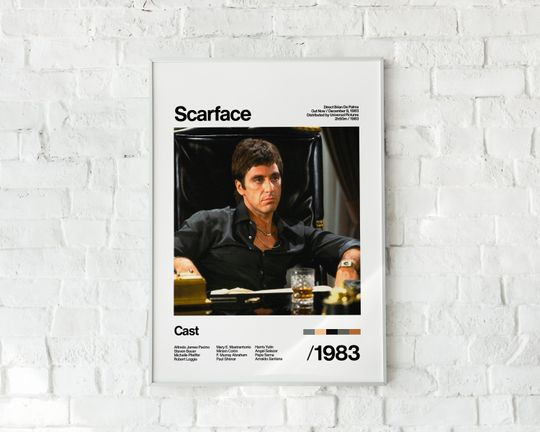 Scarface - 1983 - Al Pacino - Movie Artwork White Print Poster