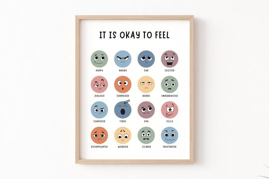 It's Okay to Feel, Boho Classroom Decor, Feelings Chart Poster
