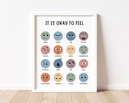 It's Okay to Feel, Boho Classroom Decor, Feelings Chart Poster