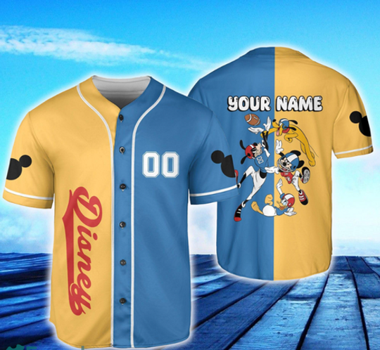 Personalized Mickey And Friends Playing Rugby Baseball Jersey Shirt