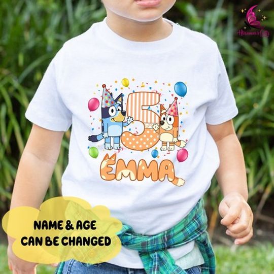 Personalized BlueyDad Birthday Gift For Kids T-Shirt, Add Name & Age Birthday Shirt
