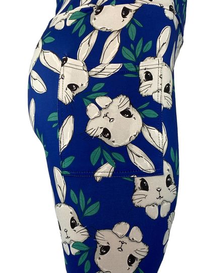 Fluffy Gray Easter Bunny Faces Leggings