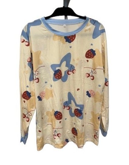 Cartoon Strawberry & Star Print Pajama Set