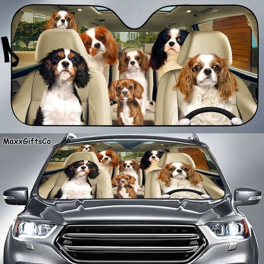 Cavalier King Charles Spaniel Car Sun Shade, Dogs Windshield