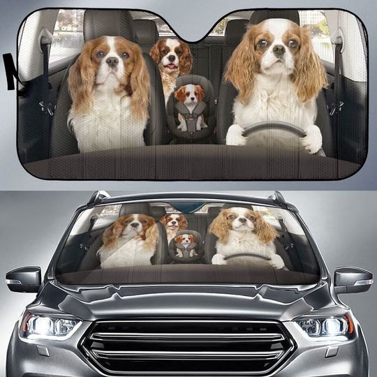Cavalier King Charles Spaniel Car Sun Shade, Dogs Windshield