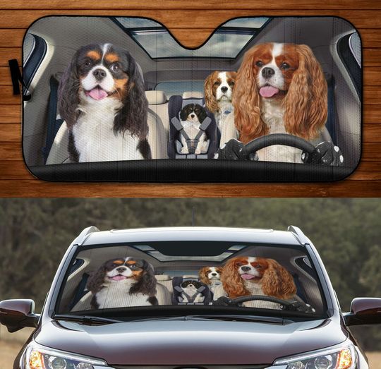 Cavalier King Charles Spaniel Car Sun Shade, Dogs Windshield
