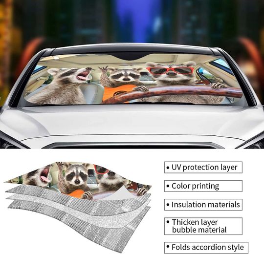 Funny Raccoon Animal Windshield Sunshade