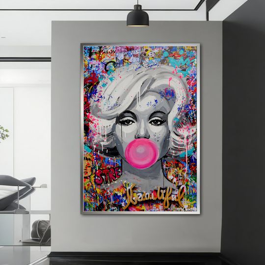 Pop Art Canvas Print Marilyn Monroe, Banksy Style Wall
