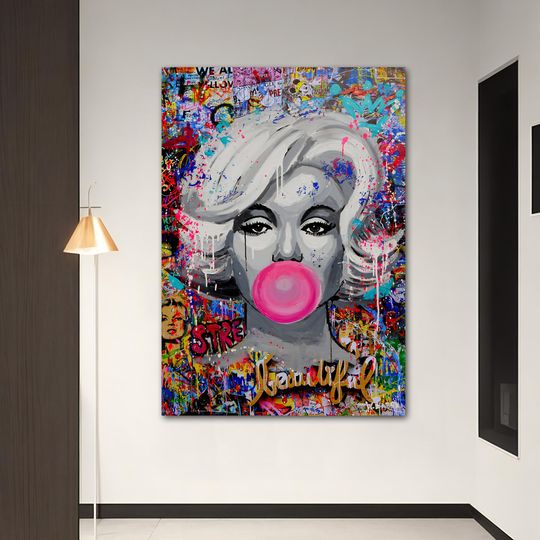 Pop Art Canvas Print Marilyn Monroe, Banksy Style Wall