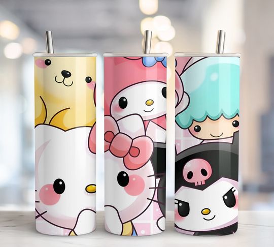 5+ Hello Cat Tumbler 20oz Tumbler with Lid and Straw
