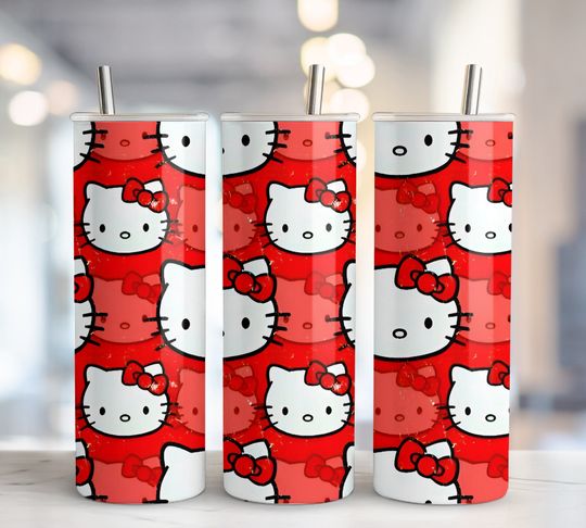 5+ Hello Cat Tumbler 20oz Tumbler with Lid and Straw