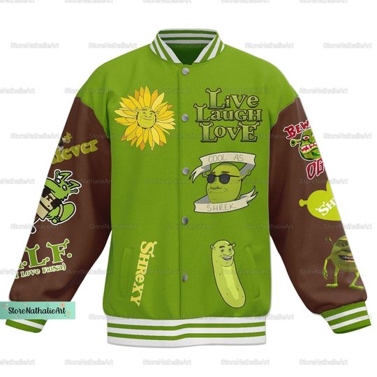Shrek Face Baseball Jacket, Shrek Face Baseball Jacket