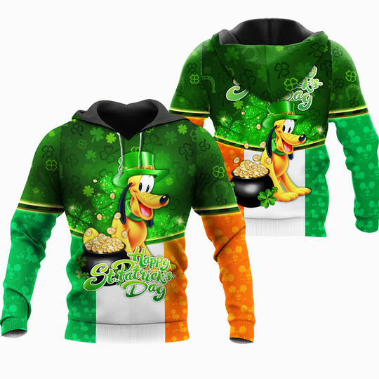 Happy St Patrick's Day Pluto Green Shamrocks Gold Coins 3D Hoodie