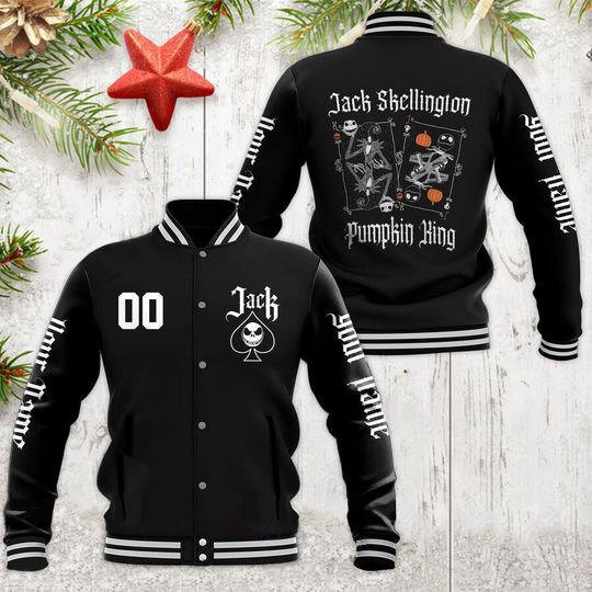 Personalized Jack Skellington Disney Halloween Baseball Jacket, Cartoon Jacket