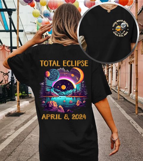 April 8 2024 Total Eclipse 2 Sided Sweatshirt, Eclipse Event Shirt