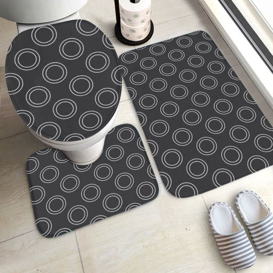 Polka Dot Print Bathroom Mat Set, Crystal Velvet Toilet Rug Set
