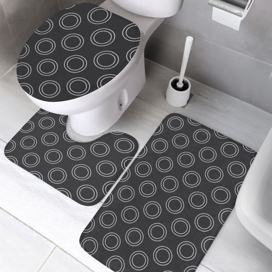 Polka Dot Print Bathroom Mat Set, Crystal Velvet Toilet Rug Set